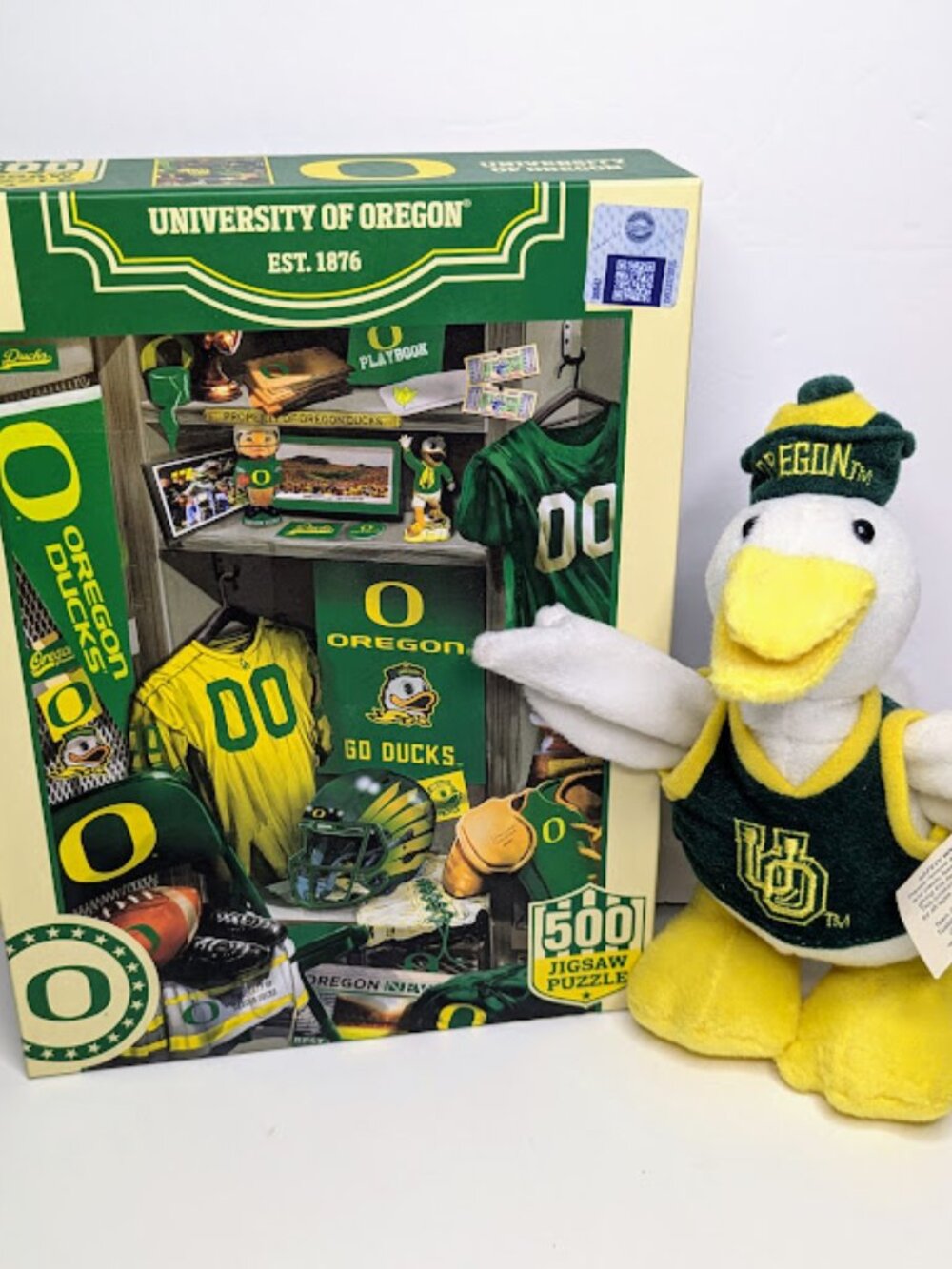 Oregon Ducks NCAA Puzzle & Puddles Mascot Plush Bundle NWT